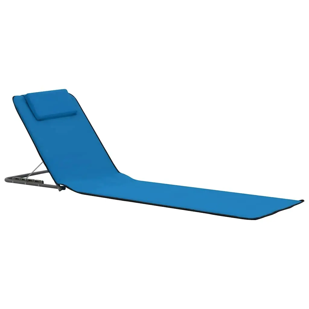 Folding Beach Lounger Blue 2 pcs Steel Frame Fabric Backrest Adjustable