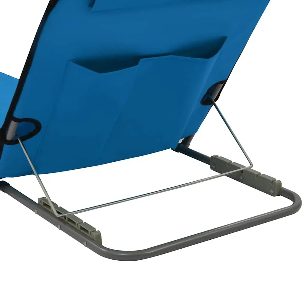 Folding Beach Lounger Blue 2 pcs Steel Frame Fabric Backrest Adjustable