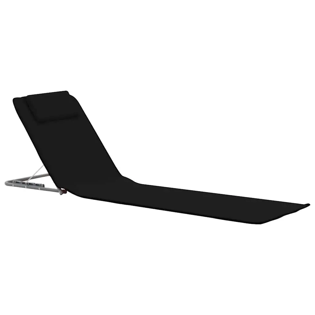 Folding Beach Mats 2 Piece Set Steel Frame Fabric Backrest Sun Lounger Chair