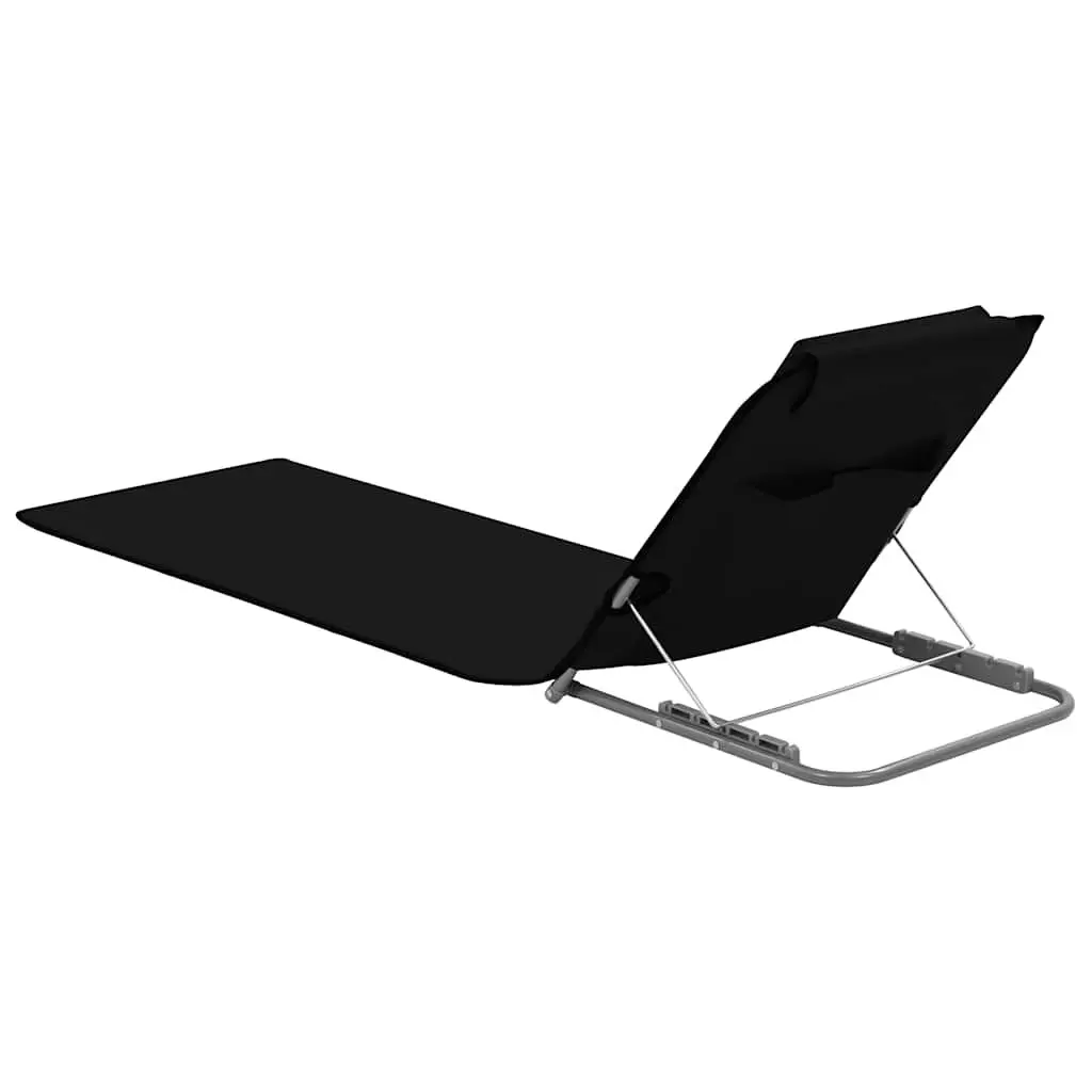 Folding Beach Mats 2 Piece Set Steel Frame Fabric Backrest Sun Lounger Chair