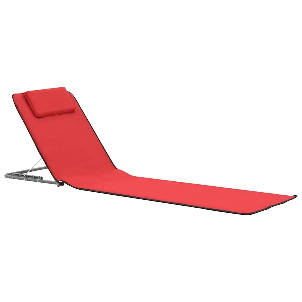 Folding Beach Chair Red 2 Piece Steel Frame Fabric Backrest Portable Lounger