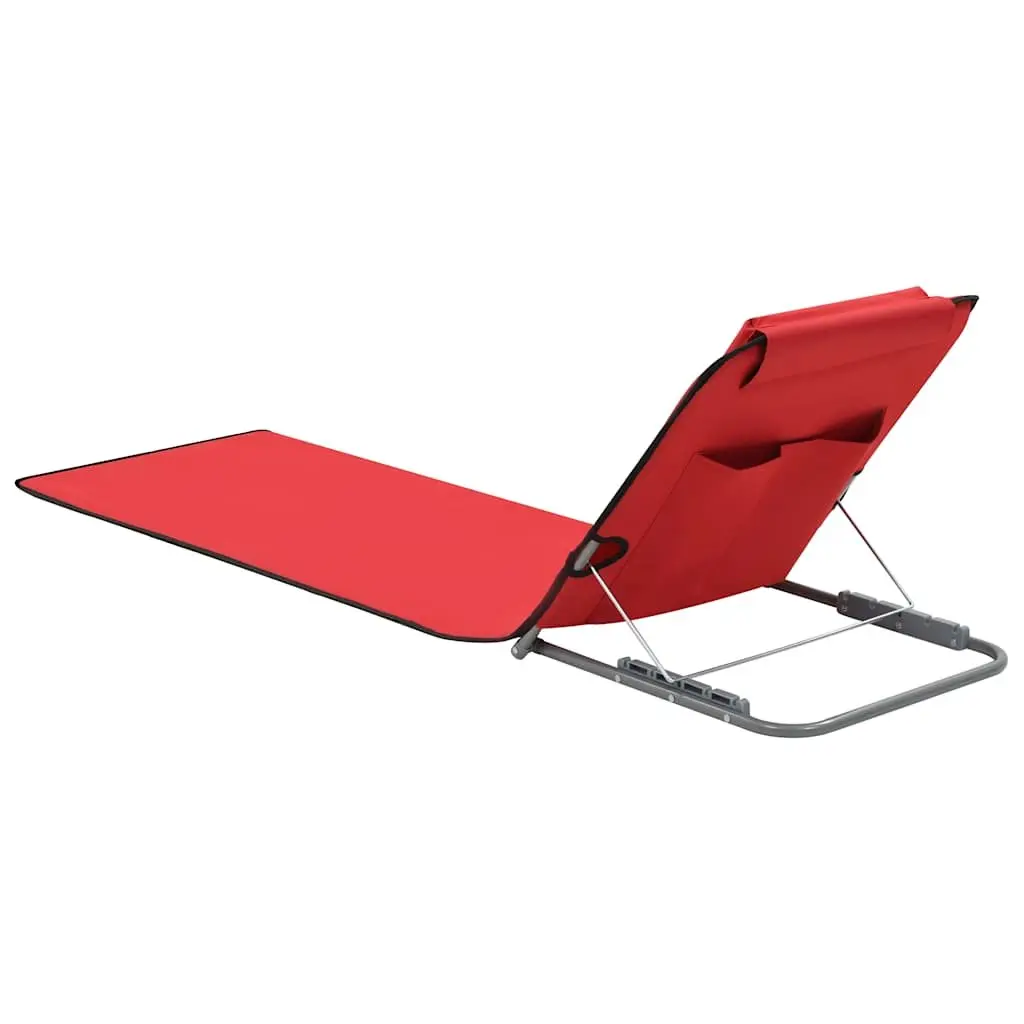 Folding Beach Chair Red 2 Piece Steel Frame Fabric Backrest Portable Lounger