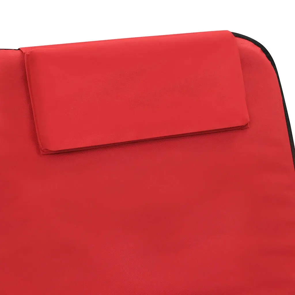 Folding Beach Chair Red 2 Piece Steel Frame Fabric Backrest Portable Lounger