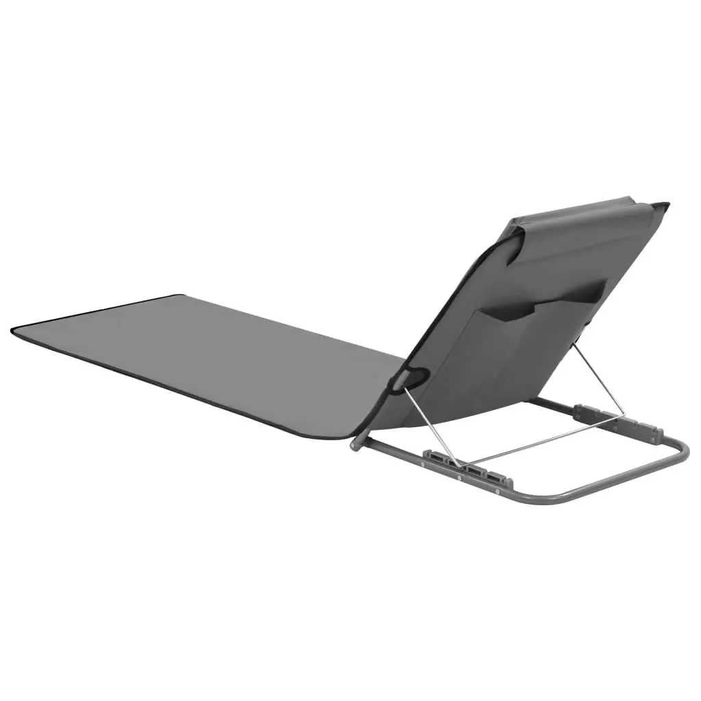 Folding Beach Chair Set 2 pcs Sun Lounger Recliner Steel Frame Fabric Grey