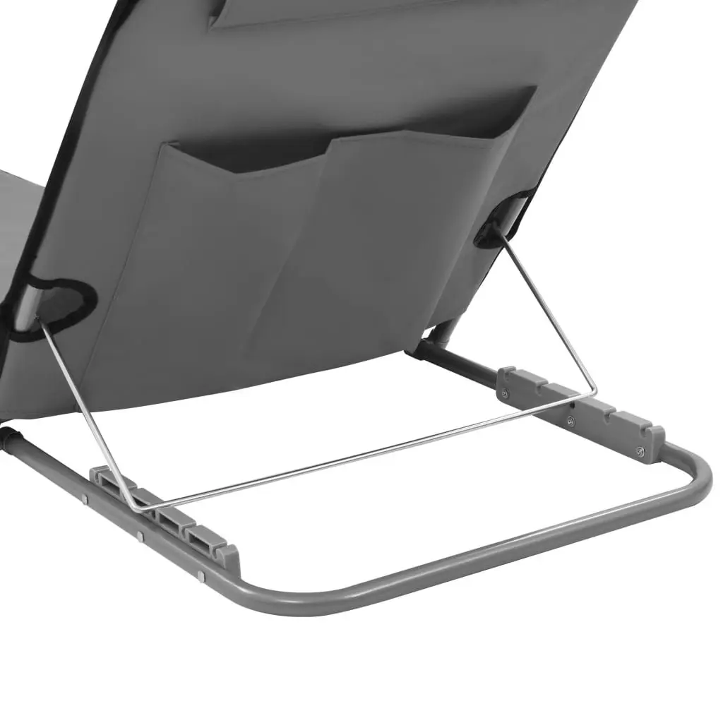 Folding Beach Chair Set 2 pcs Sun Lounger Recliner Steel Frame Fabric Grey