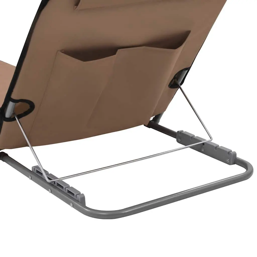Folding Beach Mats 2 pcs Steel Frame Fabric Backrest Sun Lounger Chair Set