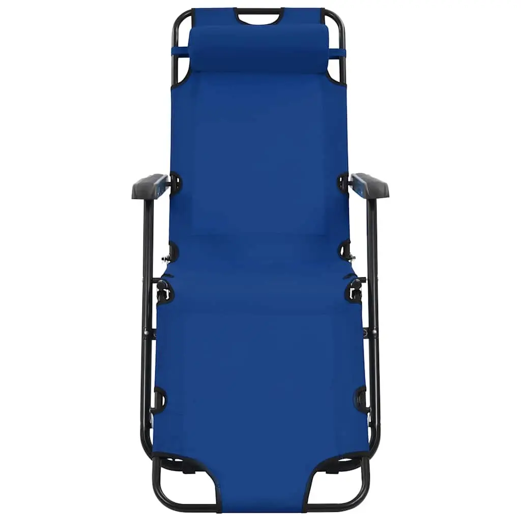 Folding Sun Loungers Blue 2 pcs Outdoor Garden Reclining Chairs with Adjustable Footrests