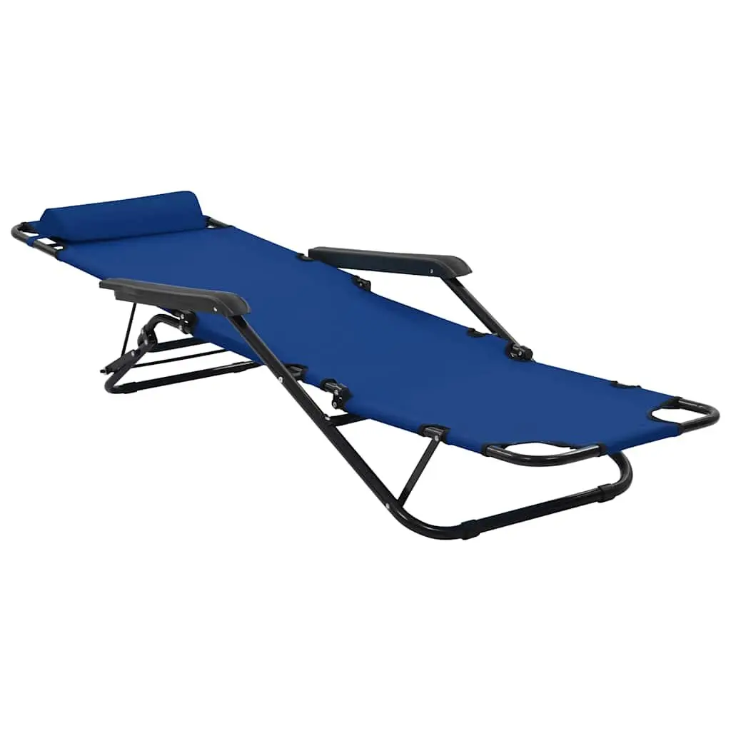 Folding Sun Loungers Blue 2 pcs Outdoor Garden Reclining Chairs with Adjustable Footrests