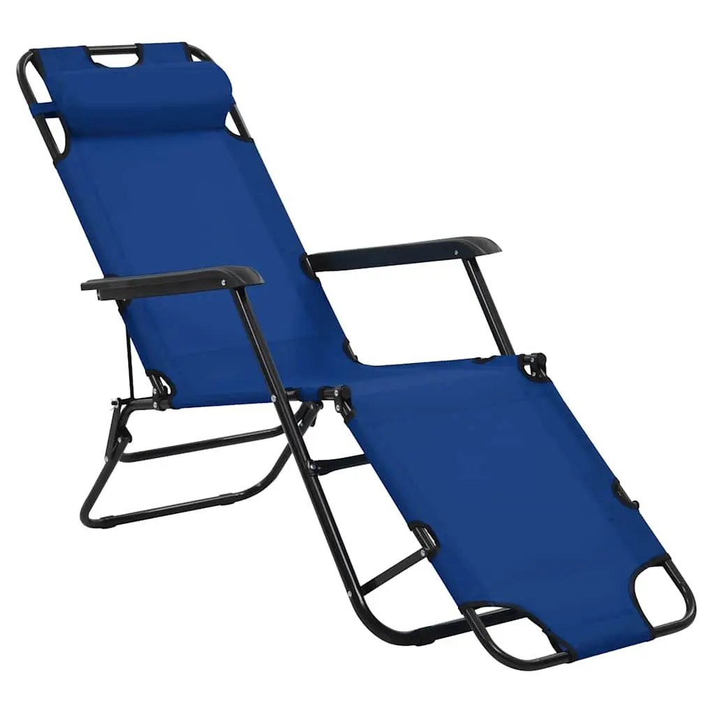 Folding Sun Loungers Blue 2 pcs Outdoor Garden Reclining Chairs with Adjustable Footrests