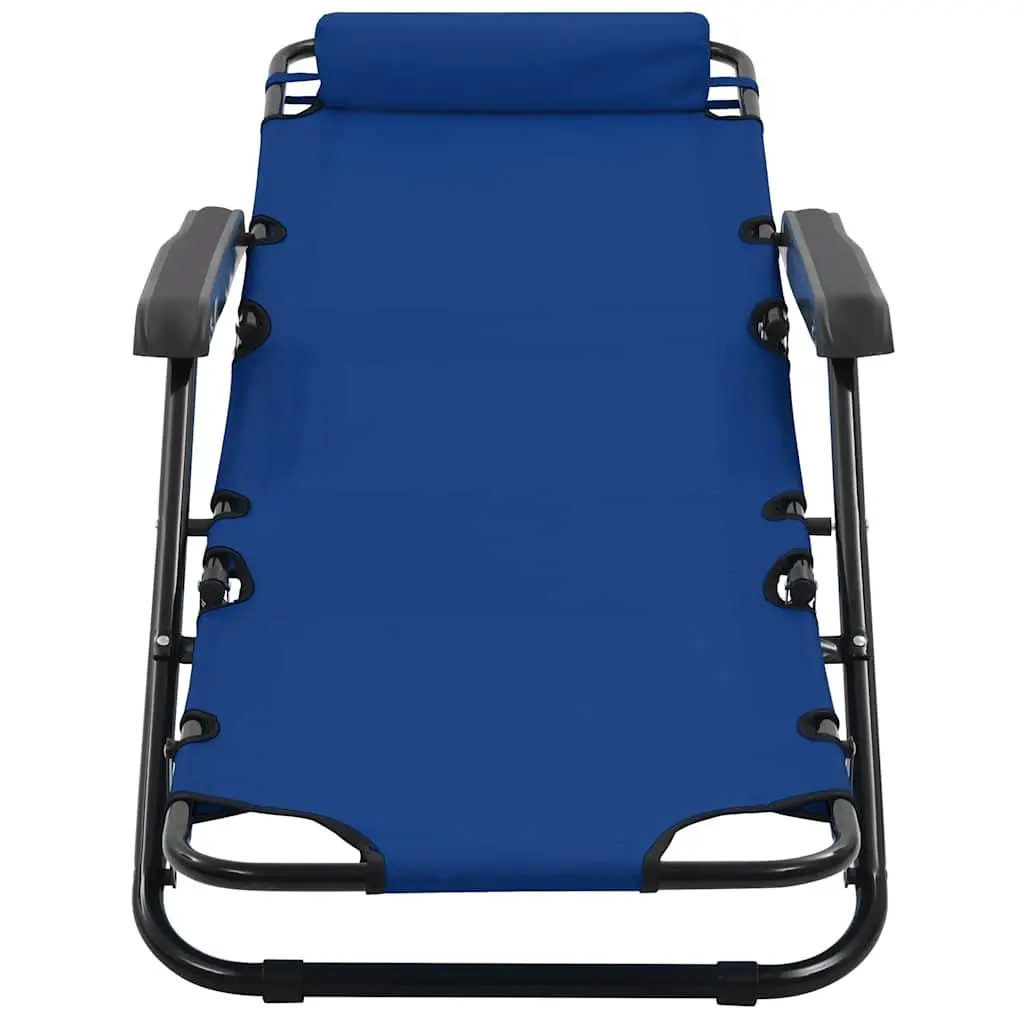 Folding Sun Loungers Blue 2 pcs Outdoor Garden Reclining Chairs with Adjustable Footrests