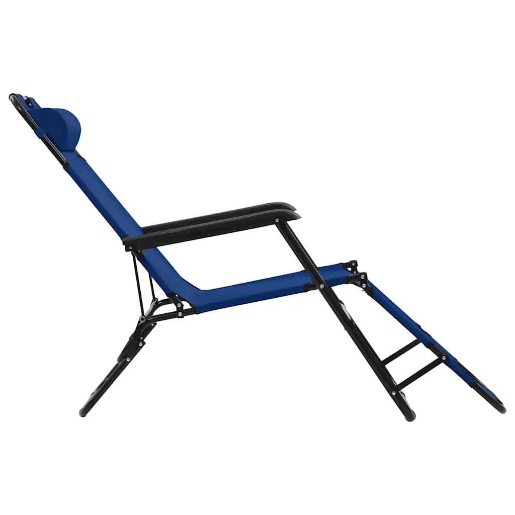 Folding Sun Loungers Blue 2 pcs Outdoor Garden Reclining Chairs with Adjustable Footrests