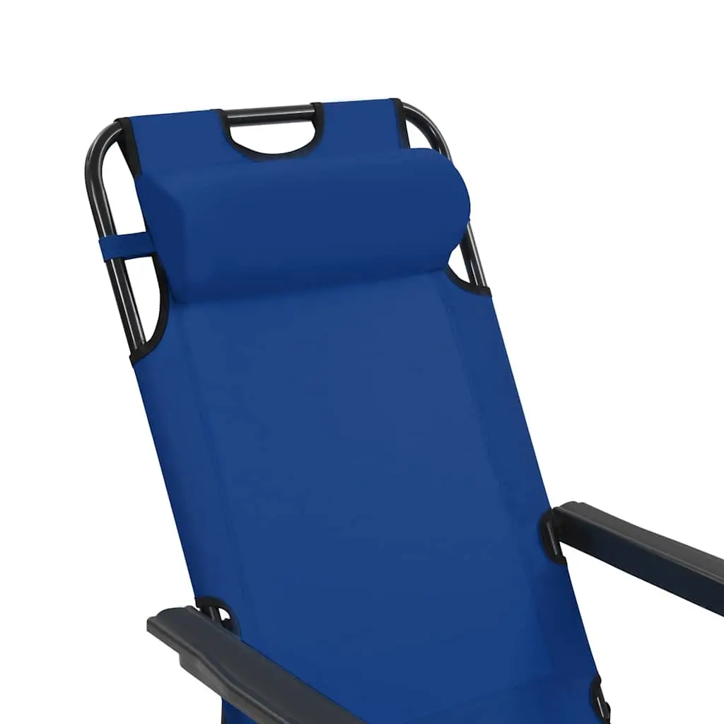 Folding Sun Loungers Blue 2 pcs Outdoor Garden Reclining Chairs with Adjustable Footrests