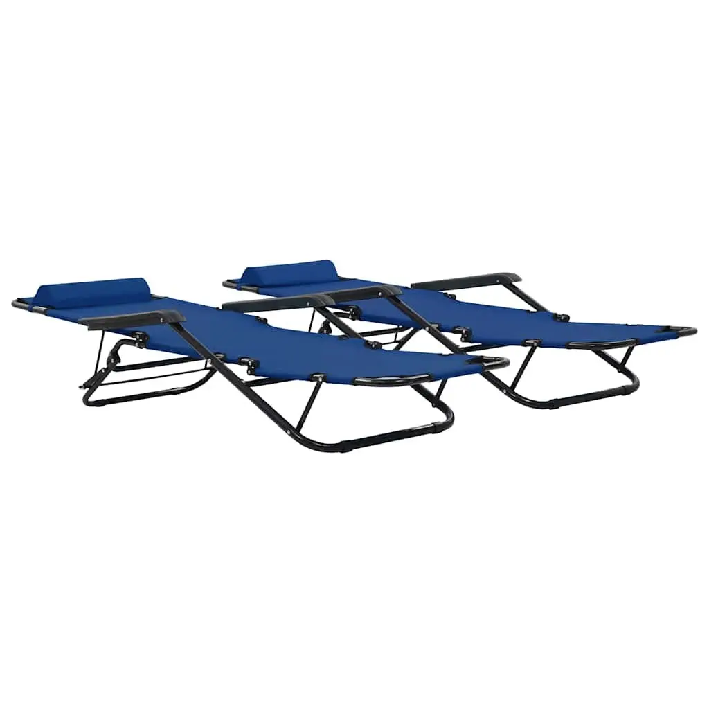 Folding Sun Loungers Blue 2 pcs Outdoor Garden Reclining Chairs with Adjustable Footrests