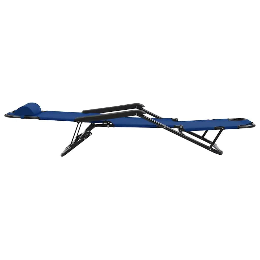 Folding Sun Loungers Blue 2 pcs Outdoor Garden Reclining Chairs with Adjustable Footrests