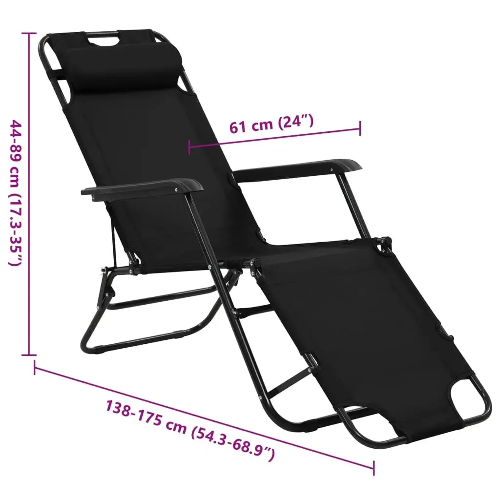 Sun Loungers Folding 2 Pack Outdoor Garden Recliner Chairs Steel Frame Footrest
