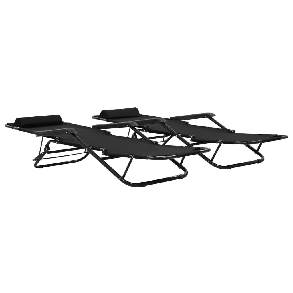 Sun Loungers Folding 2 Pack Outdoor Garden Recliner Chairs Steel Frame Footrest