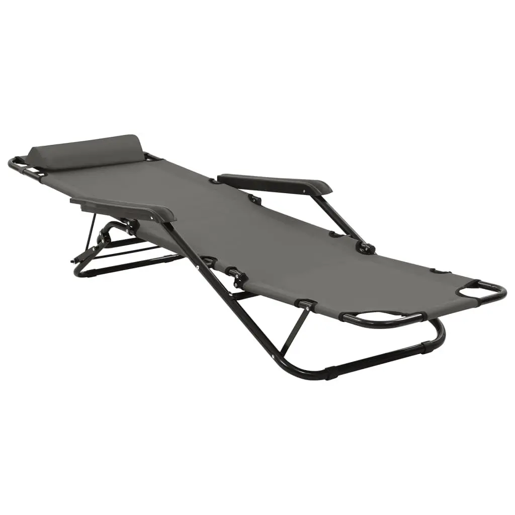 Folding Sun Loungers Grey Adjustable Reclining 2 pcs