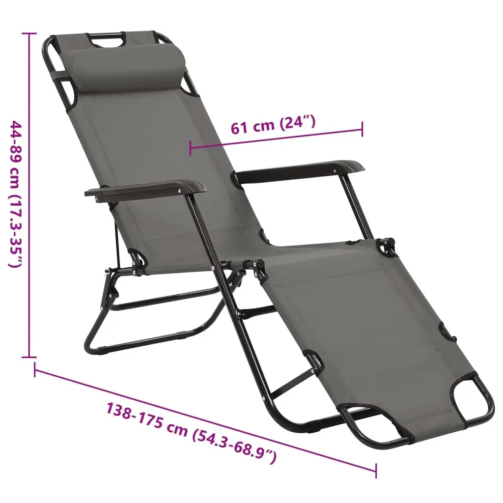 Folding Sun Loungers Grey Adjustable Reclining 2 pcs