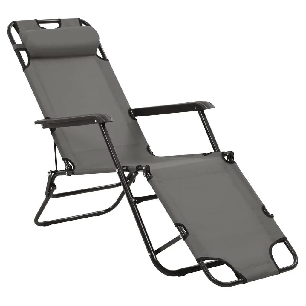 Folding Sun Loungers Grey Adjustable Reclining 2 pcs