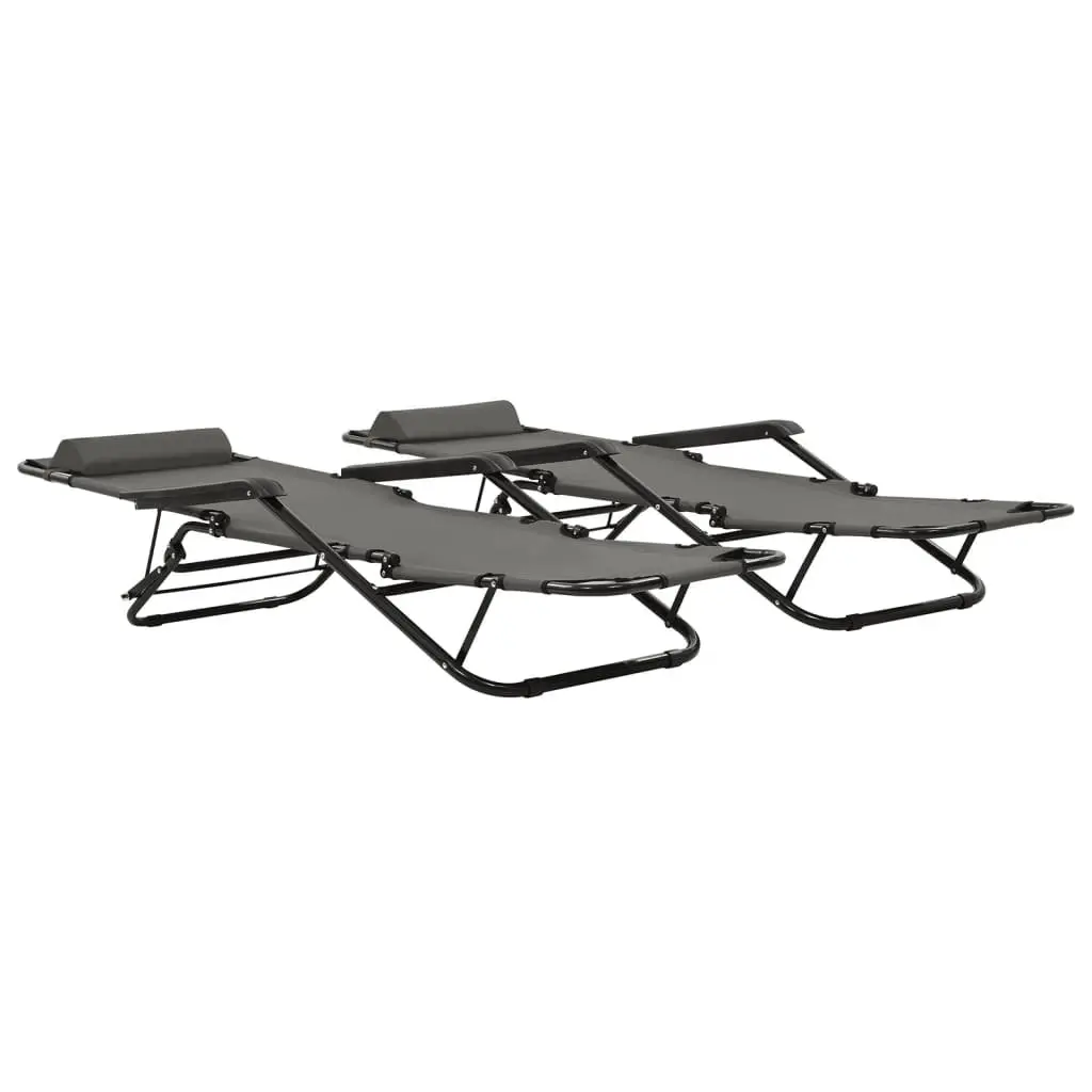 Folding Sun Loungers Grey Adjustable Reclining 2 pcs