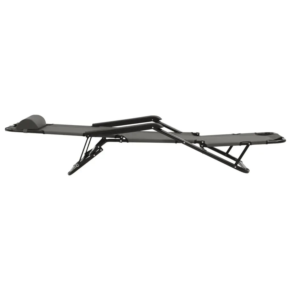 Folding Sun Loungers Grey Adjustable Reclining 2 pcs