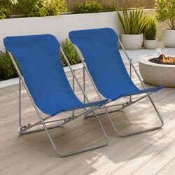 Blue Folding Beach Chair Set - 2 Lightweight Recliners