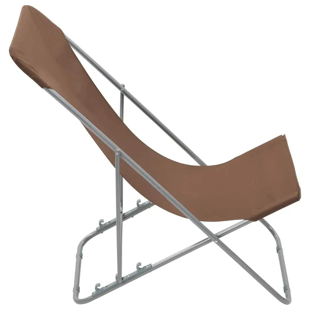 Folding Beach Chair Set Brown 2 pcs Outdoor Lounge Recliner 3 Position Adjustable