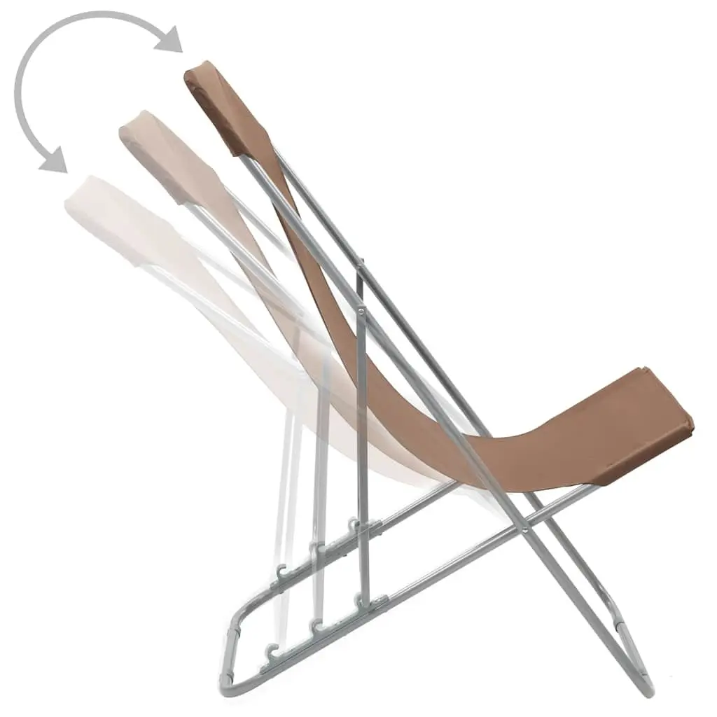 Folding Beach Chair Set Brown 2 pcs Outdoor Lounge Recliner 3 Position Adjustable