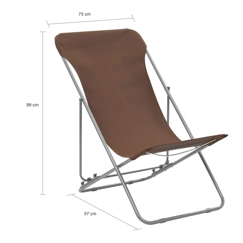 Folding Beach Chair Set Brown 2 pcs Outdoor Lounge Recliner 3 Position Adjustable