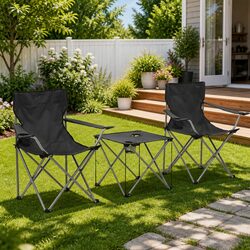 Concise Grey Camping Table and Chair Set for Your Needs