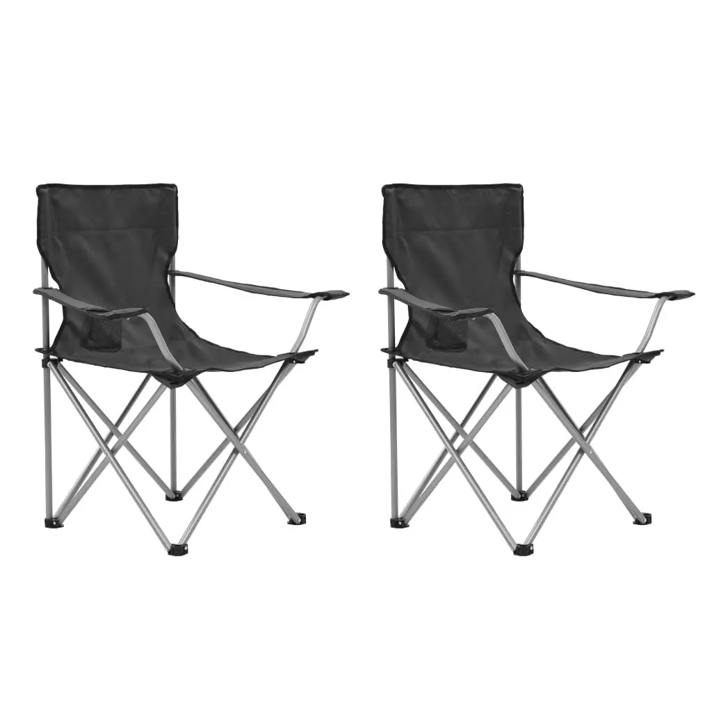 Camping Table and Chair Set Grey 3 Pieces Foldable Outdoor Furniture