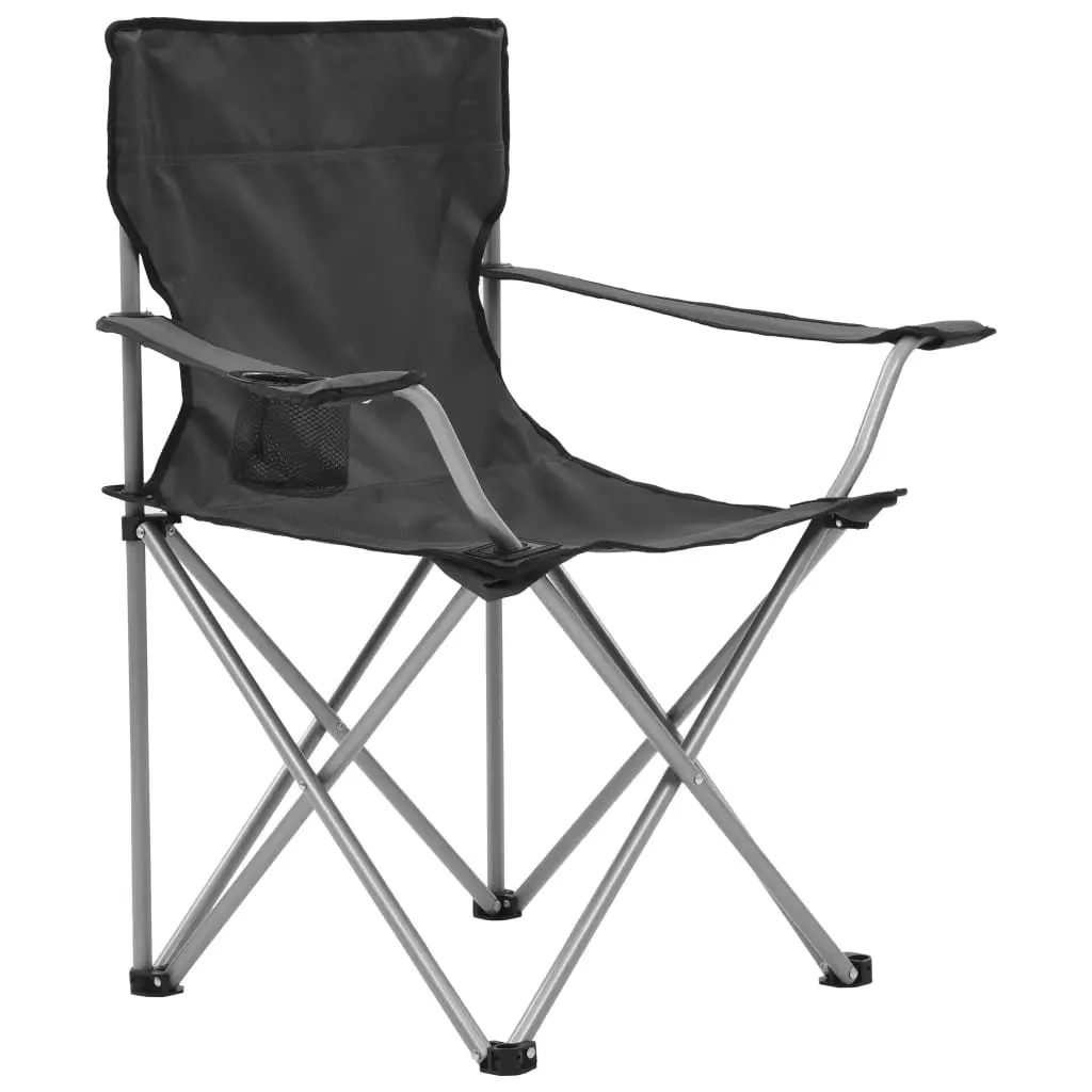 Camping Table and Chair Set Grey 3 Pieces Foldable Outdoor Furniture