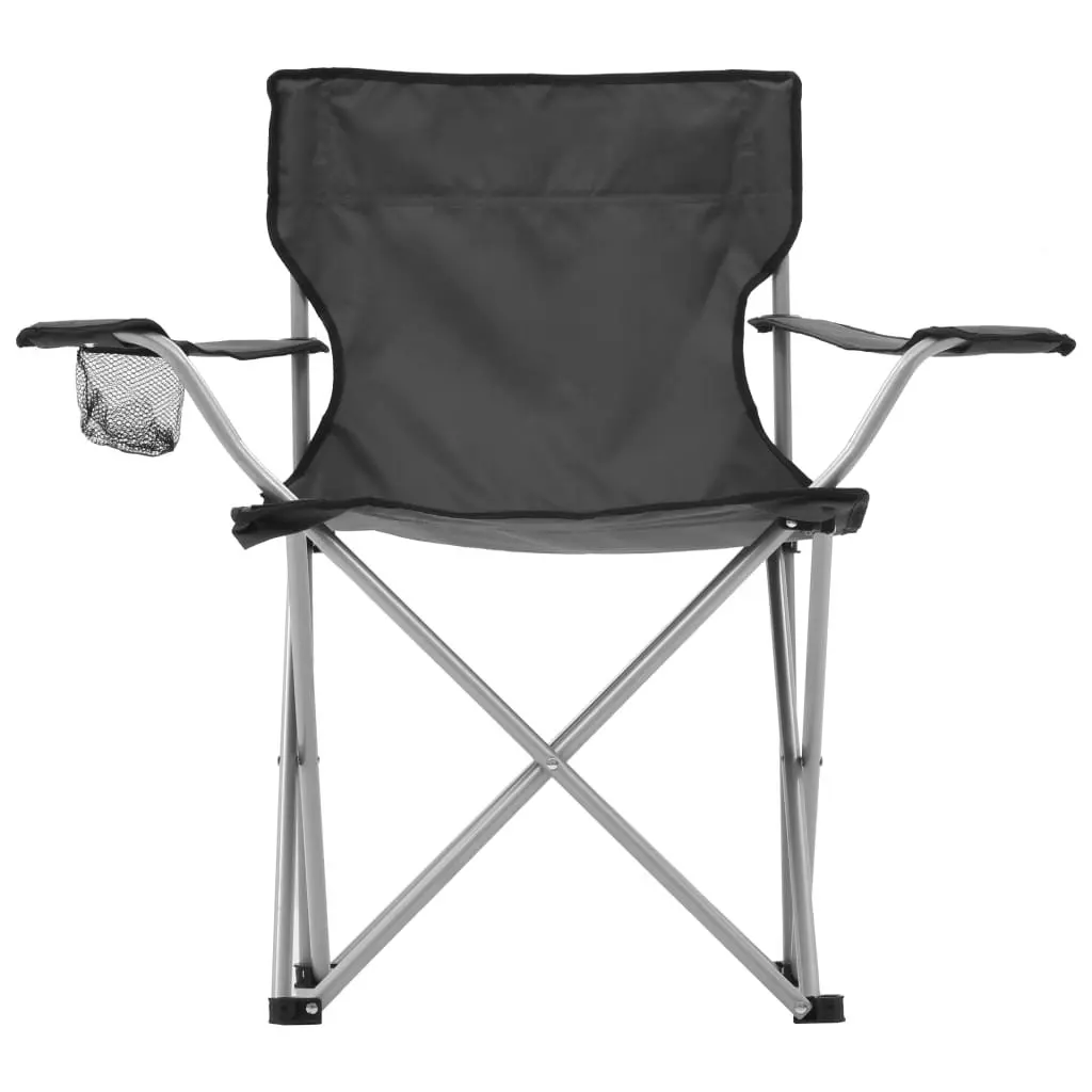 Camping Table and Chair Set Grey 3 Pieces Foldable Outdoor Furniture