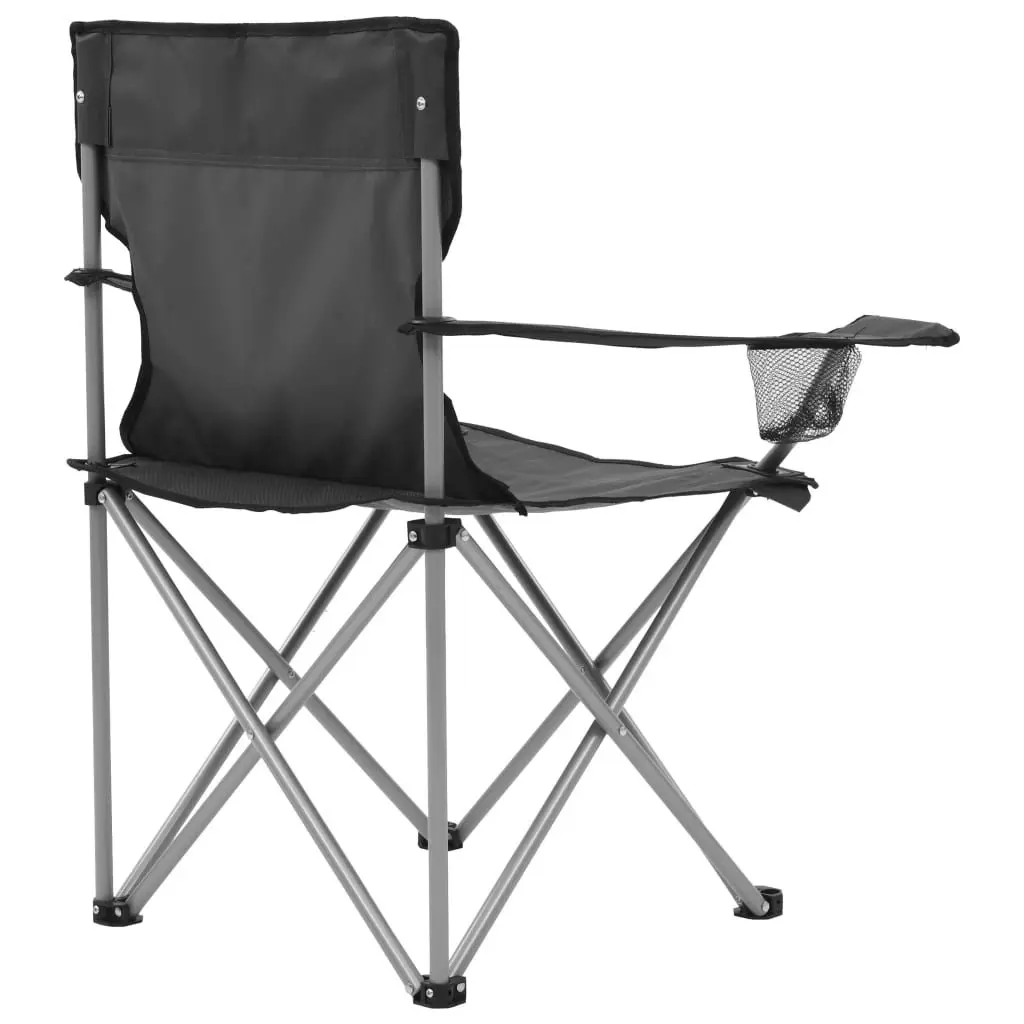 Camping Table and Chair Set Grey 3 Pieces Foldable Outdoor Furniture
