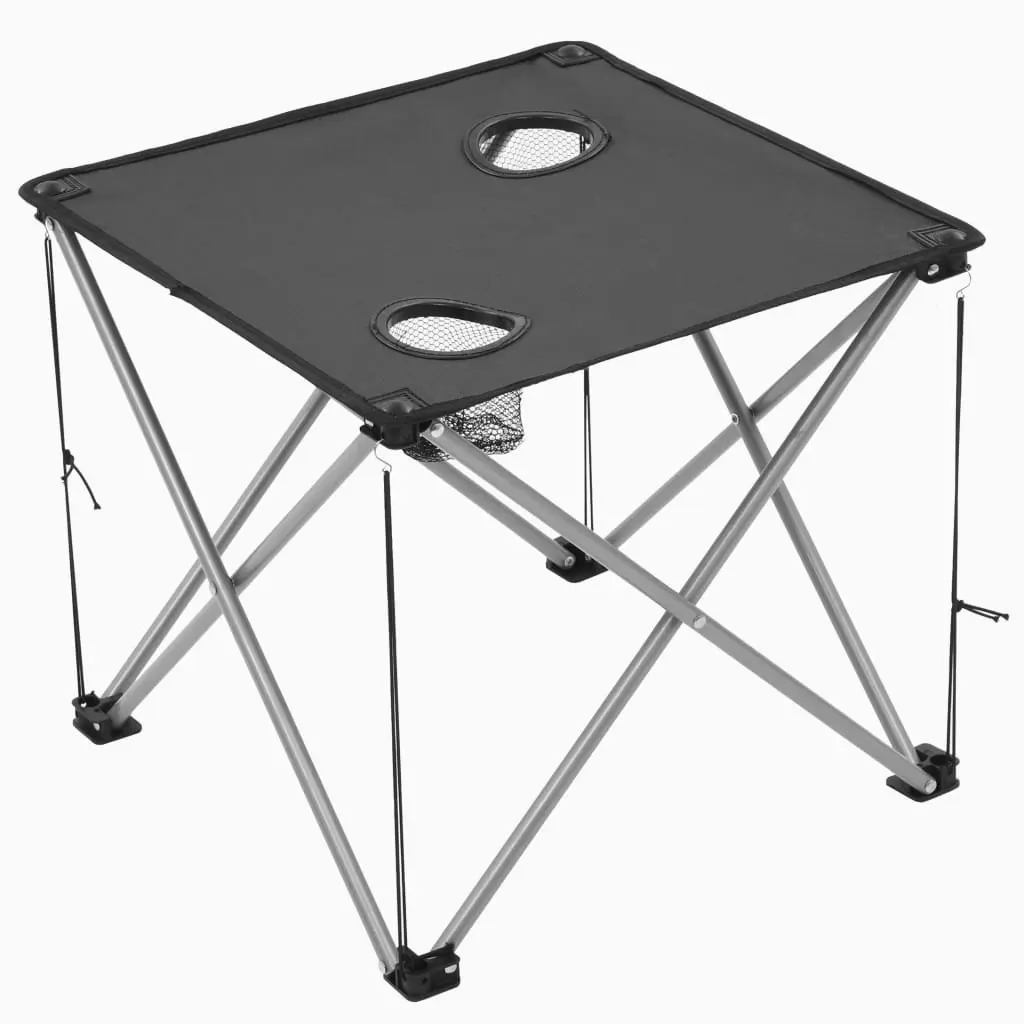 Camping Table and Chair Set Grey 3 Pieces Foldable Outdoor Furniture