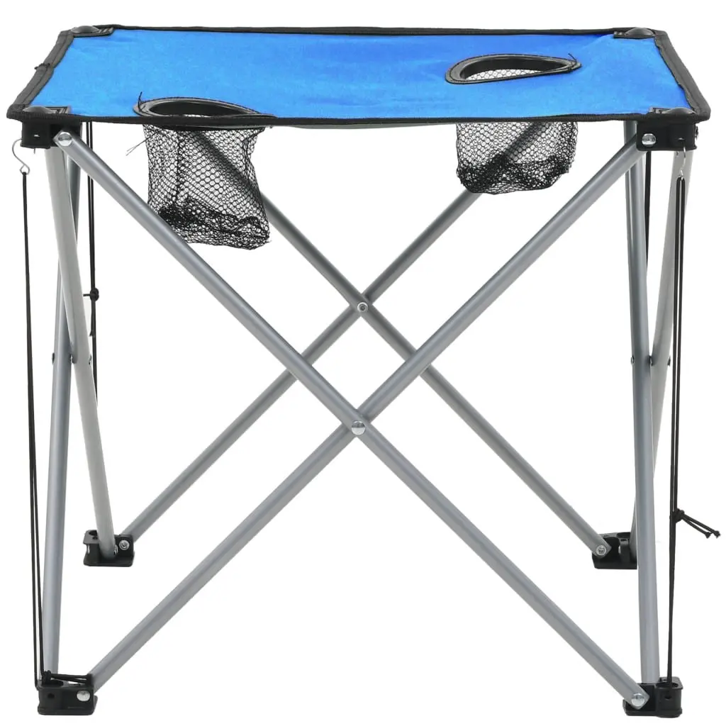 Camping Table and Chair Set Blue 3 Pieces Folding Portable Outdoor Furniture