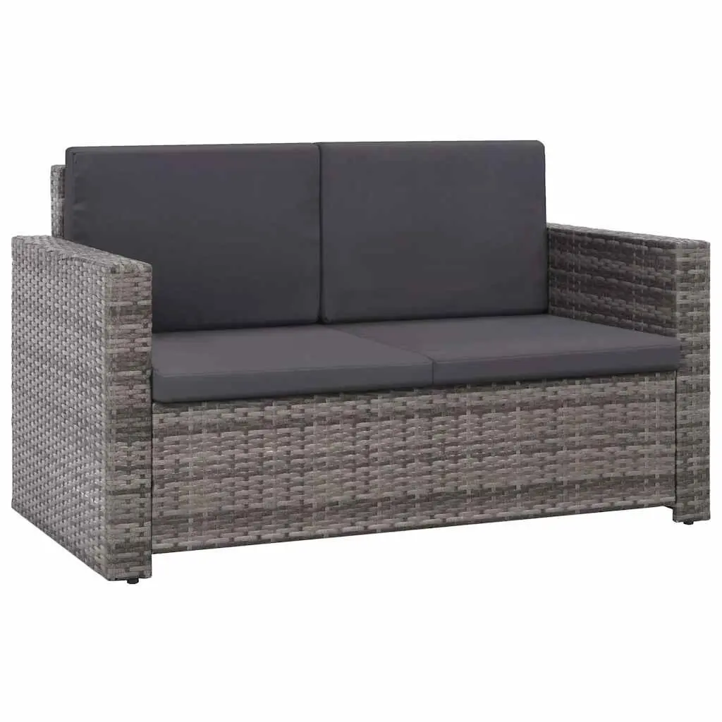 2 Piece Garden Lounge Set Grey Water-Resistant PE Rattan Sofa Stool with Cushions