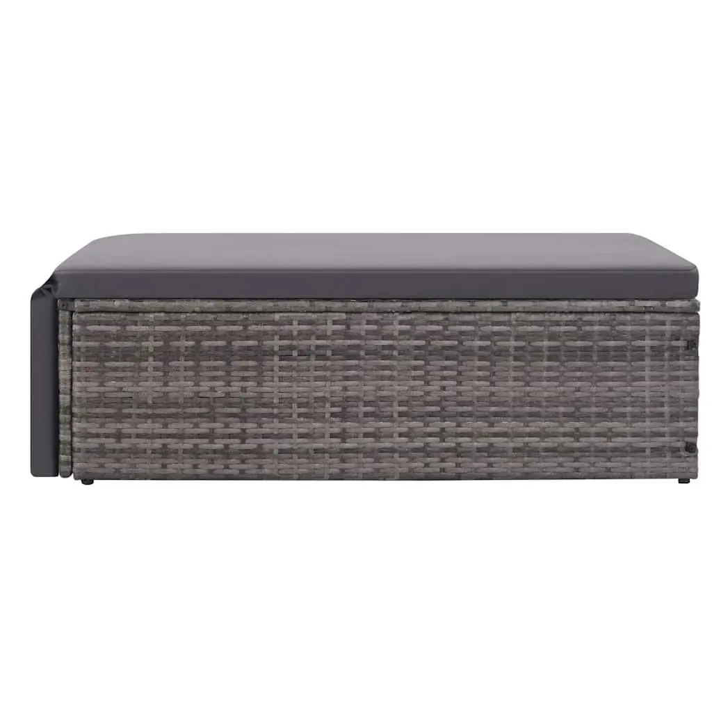 2 Piece Garden Lounge Set Grey Water-Resistant PE Rattan Sofa Stool with Cushions