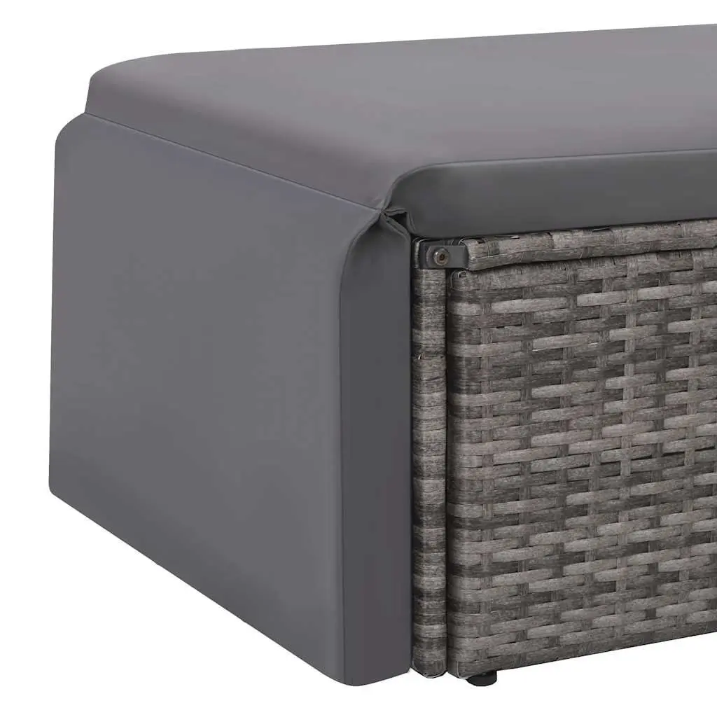 2 Piece Garden Lounge Set Grey Water-Resistant PE Rattan Sofa Stool with Cushions