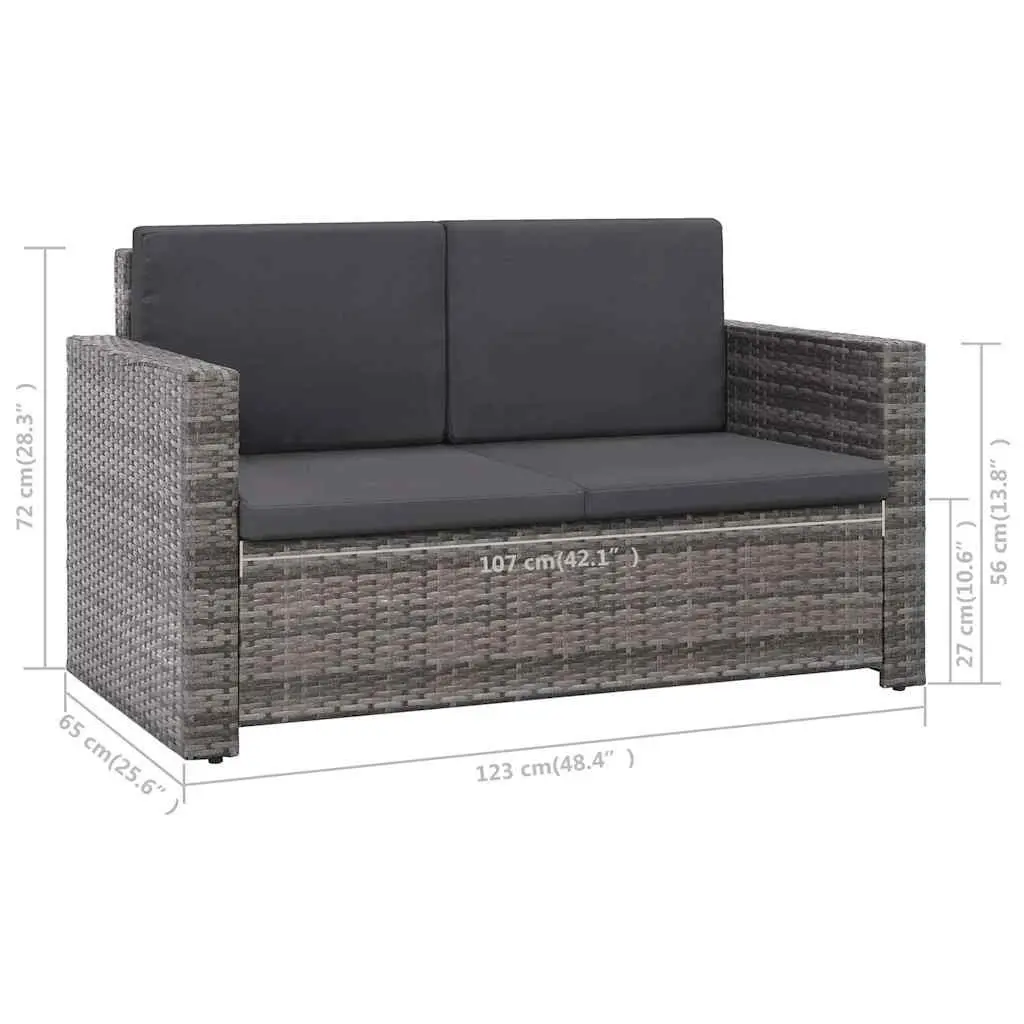 2 Piece Garden Lounge Set Grey Water-Resistant PE Rattan Sofa Stool with Cushions