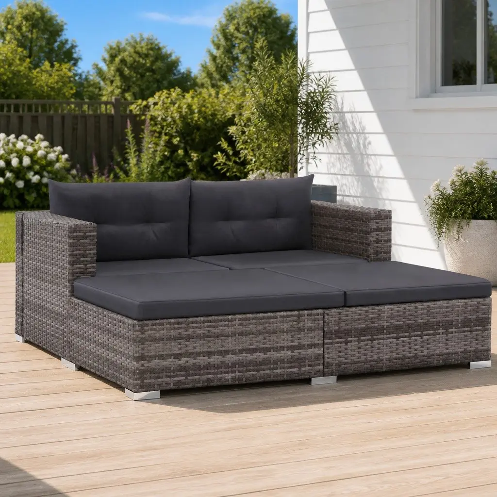 Garden Lounge Set Grey 3 Piece Outdoor Sofa Rattan Patio Furniture with Cushions