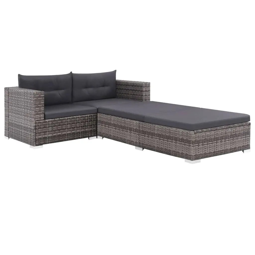 Garden Lounge Set Grey 3 Piece Outdoor Sofa Rattan Patio Furniture with Cushions