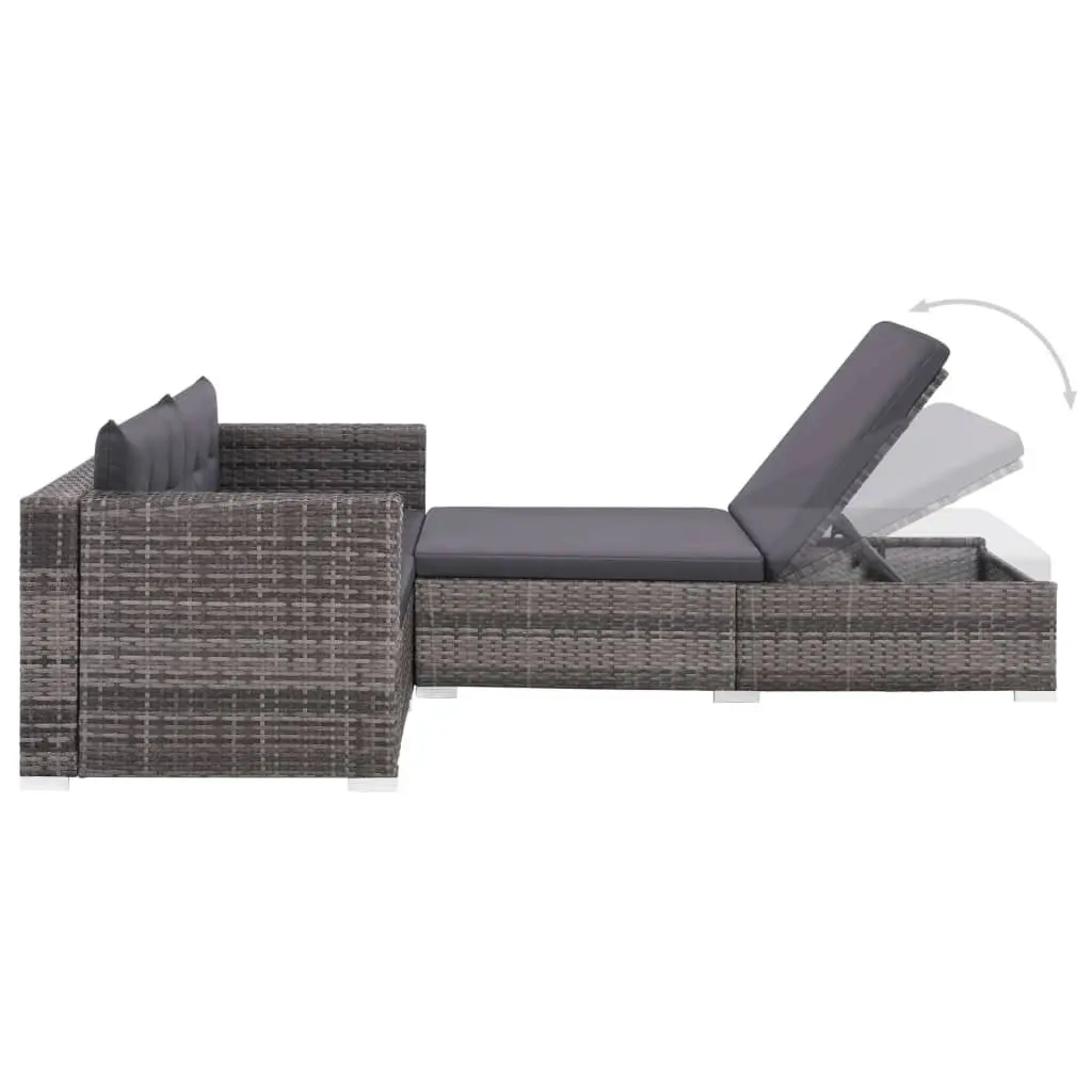 Garden Lounge Set Grey 3 Piece Outdoor Sofa Rattan Patio Furniture with Cushions