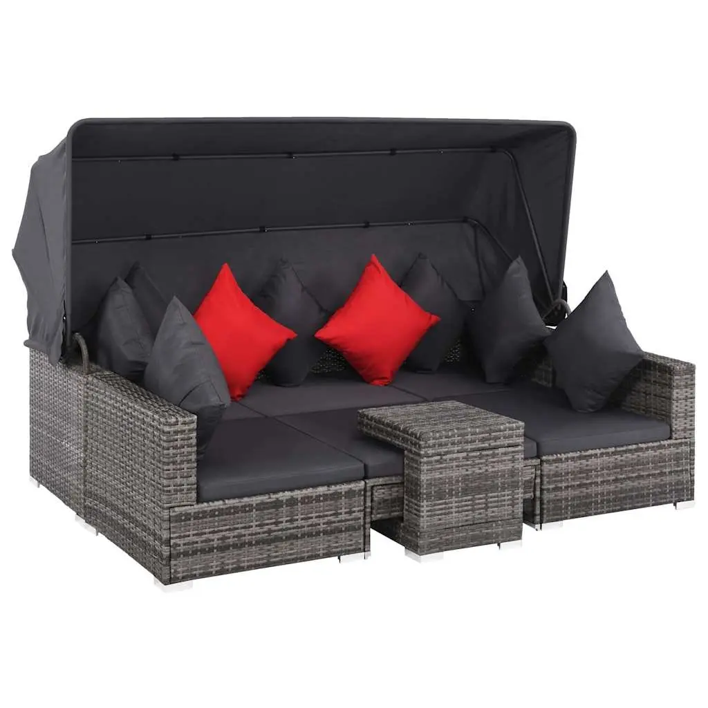 Garden Lounge Set Grey 7 Piece Poly Rattan Outdoor Furniture Sofa with Canopy