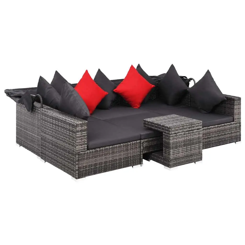 Garden Lounge Set Grey 7 Piece Poly Rattan Outdoor Furniture Sofa with Canopy