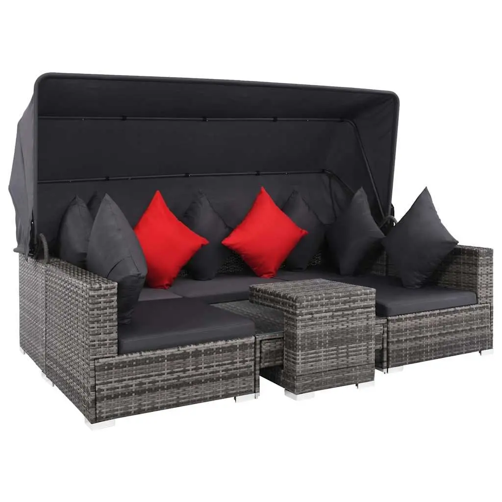Garden Lounge Set Grey 7 Piece Poly Rattan Outdoor Furniture Sofa with Canopy