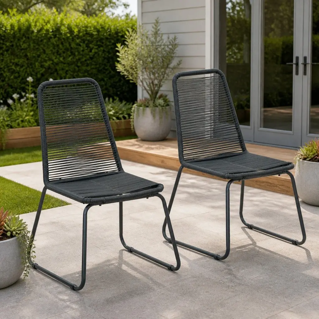 Outdoor Chairs Black 2 Piece Ergonomic PE Rattan Water Resistant Garden Patio Seating Set