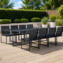 Concise 9 Piece Outdoor Dining Set - Black Poly Rattan