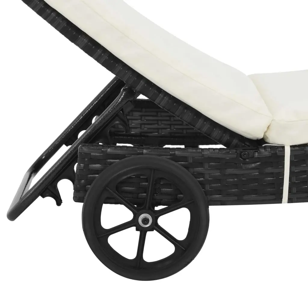 Sun Lounger with Wheels Adjustable Backrest Garden Patio Chaise Longue Cushion