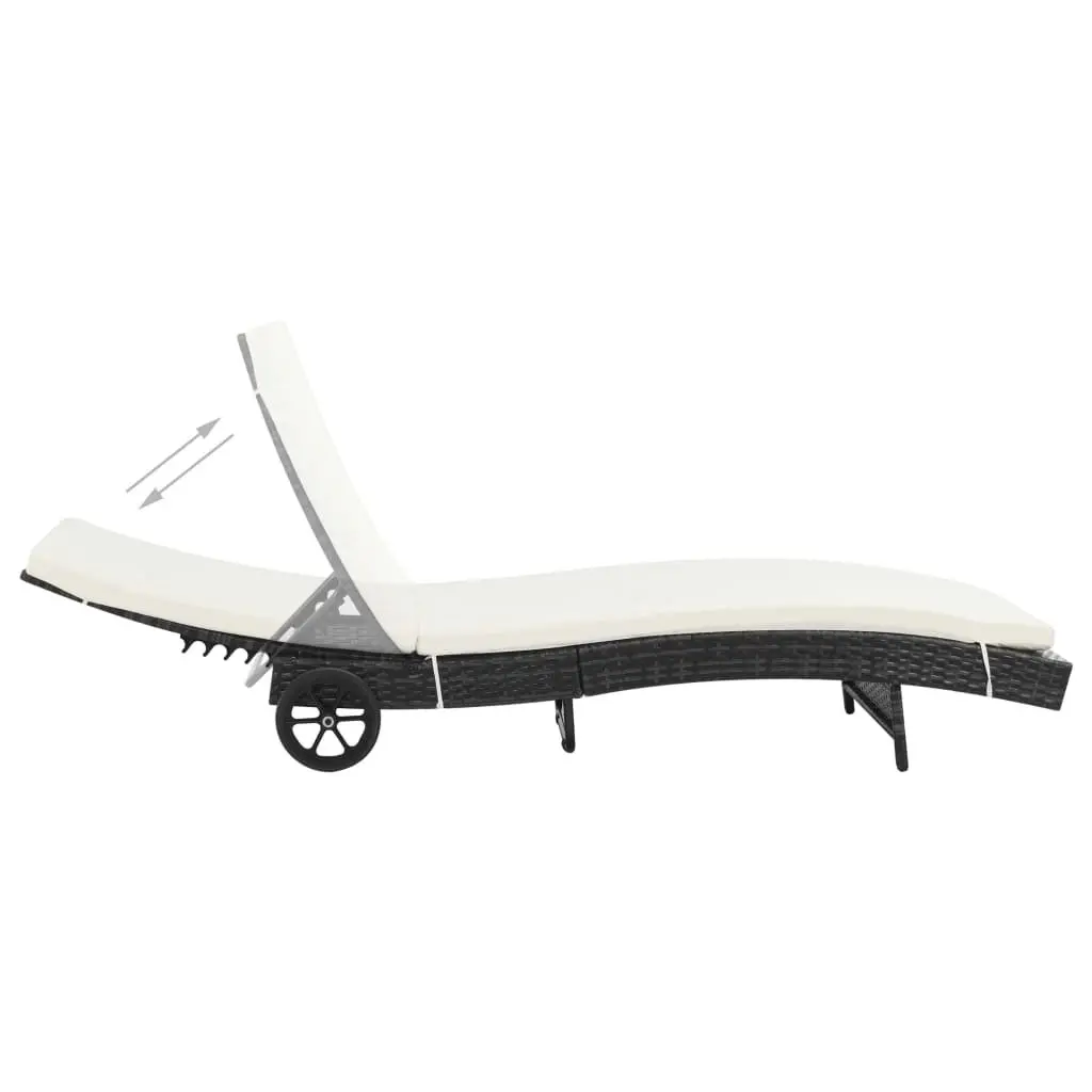 Sun Lounger with Wheels Adjustable Backrest Garden Patio Chaise Longue Cushion